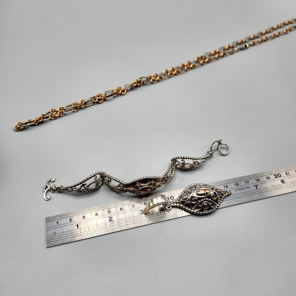 Carolyn Pollack 925 Brass Copper Necklace Bracelet Set Filigree Teardrop Silver - Picture 15 of 15